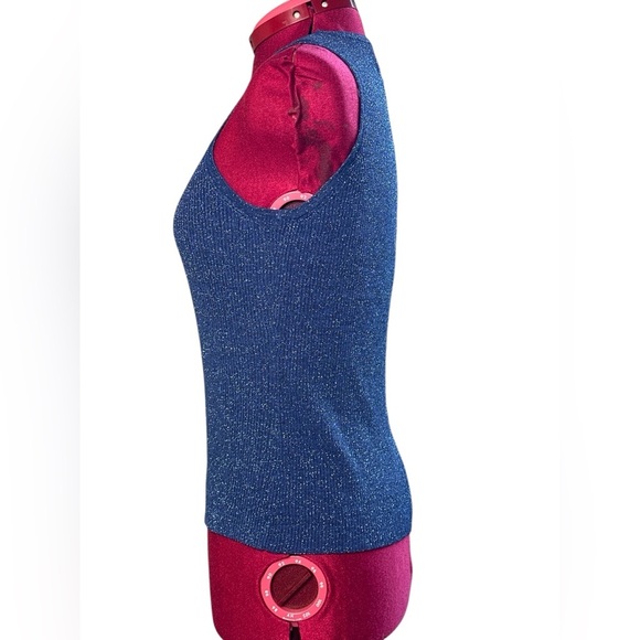 Vintage Blue Sparkle rib knit Sleeveless Top - Picture 4 of 8